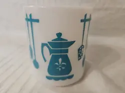 NICE VINTAGE HAZEL ATLAS KITCHEN AIDS MILK GLASS CUP MUG TURQUOISE AQUA