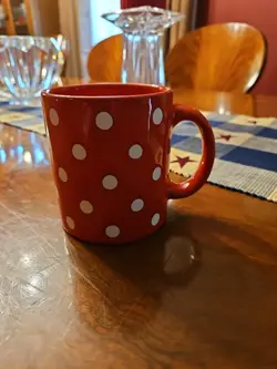 VINTAGE WAECHTERSBACH POTTERY W GERMANY RED WHITE POLKA DOT COFFEE MUG 12 OUNCE