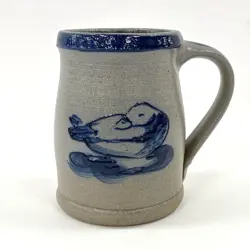 VINTAGE 2001 ROWE POTTERY COFFEE MUG BLUE DUCK