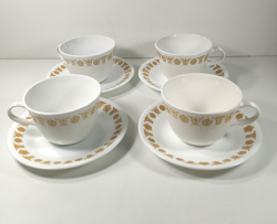 SET OF 4 VINTAGE CORNING WARE CORELLE BUTTERFLY GOLD COFFEE TEA CUPS & SAUCERS