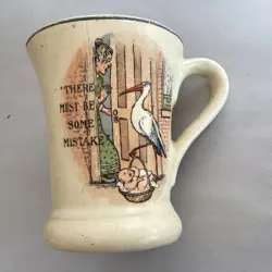 ANTIQUE ROSEVILLE POTTERY JUVENILE CREAMWARE COMIC HUMOR MUG TANKARD