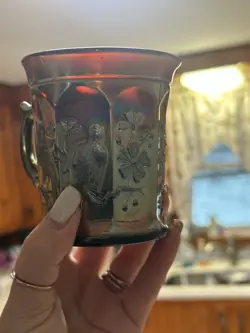 VINTAGE 1905-1915 ANTIQUE CARNIVAL GLASS NORTHWOOD SINGING BIRDS AMETHYST MUG