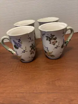SET OF 4 PRINCESS HOUSE 12 OZ VINTAGE GARDEN COFFEE MUGS  FLORAL BOTANICAL