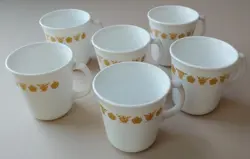 6 VINTAGE CORELLE BY CORNING WARE COFFEE MUGS/CUPS BUTTERFLY GOLD D HANDLE