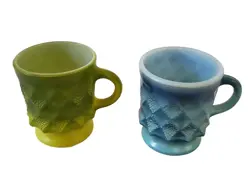 VTG ANCHOR HOCKING FIRE KING BLUE & GREEN OMBRE MUGS DIAMOND KIMBERLY USA MADE