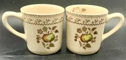 2 VINTAGE JOHNSON BROS COFFEE MUGS CUPS STAFFORDSHIRE OLD GRANITE FRUIT SAMPLER