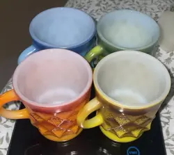 VINTAGE ANCHOR HOCKING MUGS KIMBERLY DIAMOND, SET OF 4