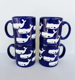 SET OF 4 VINTAGE WAECHTERSBACH WHALE MUGS COBALT BLUE WEST GERMANY EXCELLENT