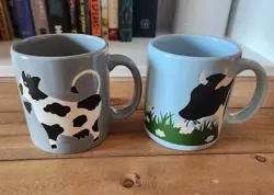 LOT OF 2 EUC VINTAGE WAECHTERSBACH COW~CERAMIC COFFEE/TEA CUPS/MUGS~1980