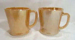 ANCHOR HOCKING FIRE KING 2 VINTAGE PEACH LUSTER LAUREL COFFEE CUPS/MUGS GC