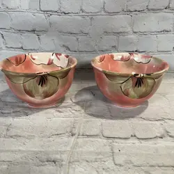 VINTAGE SET OF 2 TABLETOPS LIFESTYLES PANSY PINK BLOSSOM SOUP CEREAL BOWLS 5 7/8
