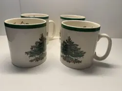 4 VINTAGE SPODE CHRISTMAS TREE TOM & JERRY MUGS MADE IN ENGLAND ORIGINAL BOX
