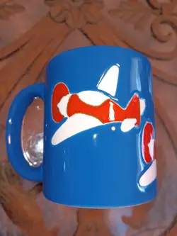 RARE VINTAGE WAECHTERSBACH CHILD MUG AIRPLANE BLUE RED MADE IN WEST GERMANY