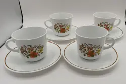 VINTAGE CORELLE INDIAN SUMMER FLORAL COFFEE MUGS & SAUCERS TEA CUPS SET OF 4