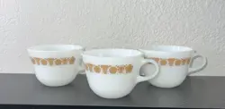SET OF 3 VINTAGE PYREX CORNING WARE TEA COFFEE CUPS MUGS BUTTERFLY GOLD C HANDLE