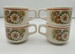 SET OF 4 LENOX TEMPER WARE MAGIC GARDEN STONEWARE COFFEE CUPS MUGS VINTAGE USA