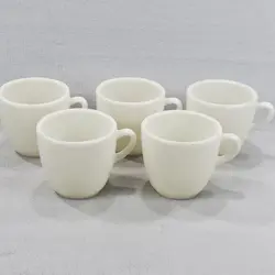 5 VTG CORNING MILITARY MILK GLASS MESS HALL MUG CUP TM REG GLASSBLOWER LOGO USA