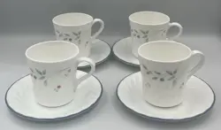 VINTAGE CORNING CORELLE ENGLISH MEADOW COFFEE TEA CUPS SAUCERS SET OF 4 NO CHIPS