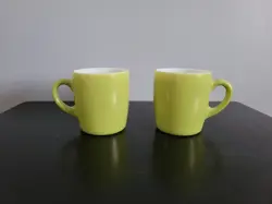 SET OF 2 VINTAGE GREEN HAZEL ATLAS MILK GLASS MUGS