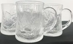 4 VINTAGE ARCOROC CANTERBURY CROCUS EMBOSSED FLORAL GLASS MUGS CUPS 4 (10 OZ)