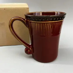 BOMBAY COMPANY RIBBED SET OF 4 RED BROWN COFFEE MUGS CERAMIC POTTERY VINTAGE NEW