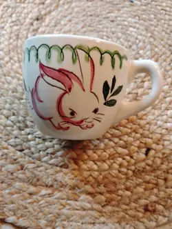 VINTAGE STANGL POTTERY KIDDIEWARE BARNYARD CHILD'S CERAMIC BUNNY MUG,  EXC. COND