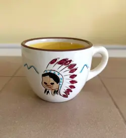 VINTAGE STANGL POTTERY KIDDIEWARE CHILD'S MUG INDIAN CAMP FIRE DESIGN