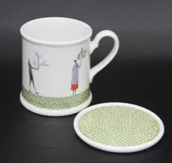 VINTAGE PORTMEIRION A FINE ROMANCE MUG CUP TANKARD LID COASTER GREEN