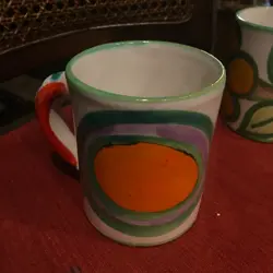 DESIMONE FLOWER MUG, ITALY, VINTAGE MCM AR DECO ORANGE SUN