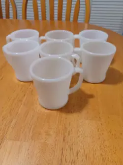 7 VINTAGE WHITE FIREKING  MILK GLASS COFFEE MUGS