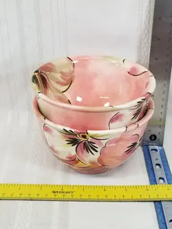 SET OF 2 TABLETOPS LIFESTYLES PANSY PINK BLOSSOM SOUP CEREAL BOWLS 5 7/8