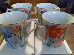 SET OF 4 LENOX VINTAGE 1995 MUGS THE FLOWER BLOSSOM COLLECTION BY SUZANNE CLEE
