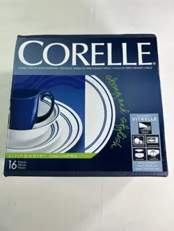 15PC VTG CORELLE CLASSIC CAF BLUE WHITE DINNERWARE PLATES BOWLS MUGS