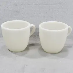 2 VTG CORNING MILITARY MILK GLASS MESS HALL MUG CUP TM REG GLASSBLOWER LOGO USA