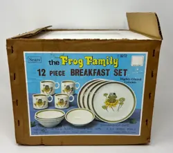 VINTAGE SEARS FROG FAMILY 12 PC. BREAKFAST SET MUGS BOWLS PLATES NEIL THE FROG