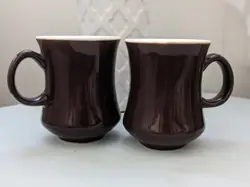 SET OF 2 VINTAGE CLASSIC DINER HEAVY COFFEE MUGS BROWN CREAM RESTAURANTWARE