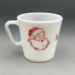 VINTAGE CORNING PYREX MILK GLASS SANTA MERRY CHRISTMAS MUG 1410