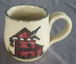 HOME AND GARDEN PARTY 2001 BIRDHOUSE COUNTRY STONEWARE MUG MADE IN USA VINTAGE
