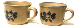 COFFEE MUG PFALTZGRAFF FOLK ART LOT OF 2 FLAT SMOOTH STONEWARE BLUE TAN VINTAGE