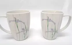 VINTAGE CORELLE SHADOW IRIS SQUARE COFFEE MUG TEA CUP PAIR LOT 2