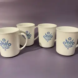 LOT OF 4 VTG CORNING WARE BLUE CORNFLOWER CERAMIC MUGS CUPS - 3.75 TALL