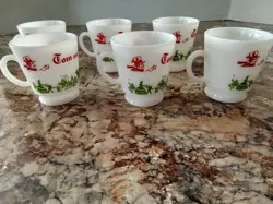 SET 6 TOM AND JERRY MILK GLASS FOOTED CUPS MUGS EGGNOG COFFEE VINTAGE CHRISTMAS
