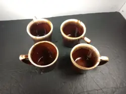 SET OF 4 VINTAGE MCCOY POTTERY BROWN DRIP GLAZE COFFEE MUGS CUPS D HANDLE USA