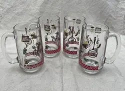 VINTAGE MID CENTURY 1960S BARBEQUE BBQ HAZEL ATLAS DRINKING GLASSES 4 PC SET
