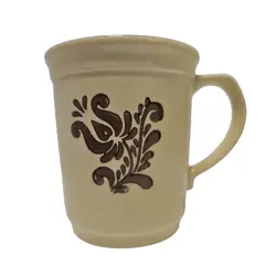 PFALTZGRAFF VINTAGE VILLAGE YELLOW COFFEE MUG W/ BROWN RIM & FLORAL 3.75