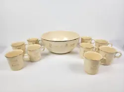 VTG IVORY GOLD HOMER LAUGHLIN TOM & JERRY PUNCH BOWL SET 9 CUPS MUGS CHRISTMAS