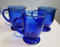 VINTAGE ANCHOR HOCKING COBALT BLUE GLASS MUGS, SET OF 3