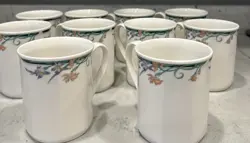 VINTAGE ROYAL DOULTON JUNO MUGS CUPS SET OF 10 BONE CHINA FLORAL PATTERN ENGLAND