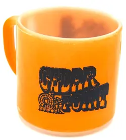 CEDAR POINT VINTAGE FEDERAL ORANGE MILK GLASS SOUVENIR OHIO MUG SIDE D HANDLE