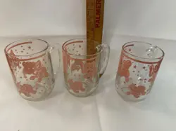 3 VINTAGE HAZEL ATLAS PINK ELEPHANT HANDLED GLASS MUGS 5